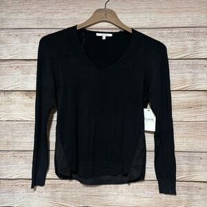 ALFRED SUNG Black V-Neck Long Sleeve Layered-Hem Top